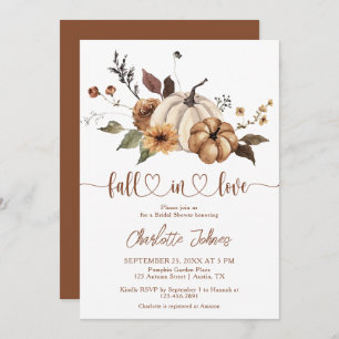 Fall in Love Neutral Floral Fall Bridal Shower Invitation