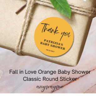 Fall in Love Orange Baby Shower Classic Round Sticker