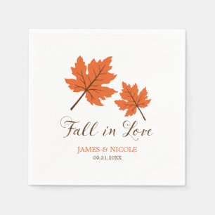 Fall in Love Orange Brown Leaves Wedding Napkin