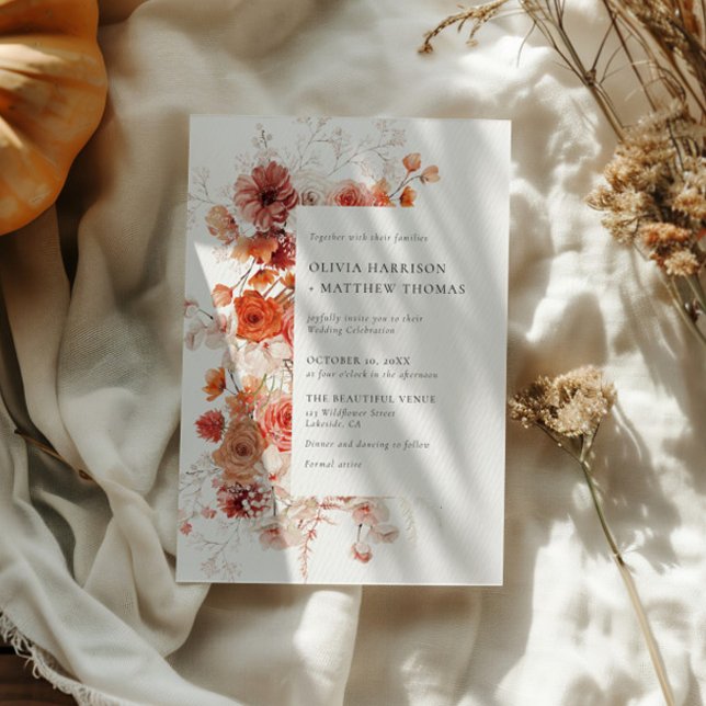 Fall in Love Orange Floral Wedding Invitation (Creator Uploaded)