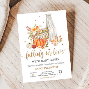 Fall In Love Orange Pumpkin Baby Shower Invitation