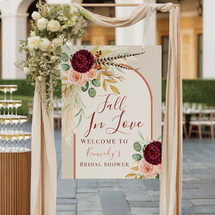 Fall In Love Pampas Floral Bridal Shower Welcome Poster