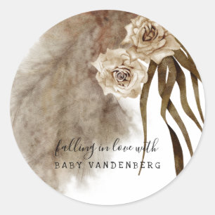 Fall in Love Pampas Grass Baby Shower Classic Round Sticker