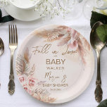 Fall in love pampas grass boho baby shower paper plate<br><div class="desc">Fall in love pampas grass boho dried flowers fall autumn baby shower personalised paper plates. Pink boho roses,  pampas grass,  dried leaves,  watercolor floral</div>