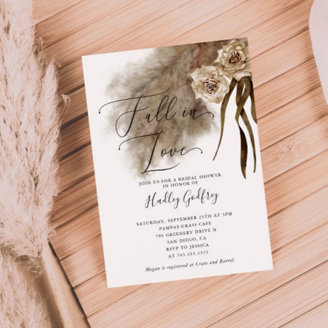 Fall In Love Pampas Grass Bridal Shower  Invitation (Creator Uploaded)
