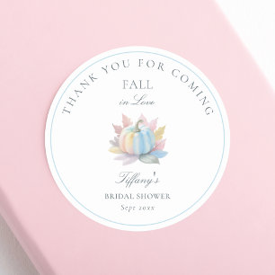 Fall in Love Pastel Blue Pumpkin Bridal Shower Classic Round Sticker