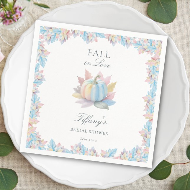 Fall in Love Pastel Blue Pumpkin Bridal Shower Napkin (Creator Uploaded)