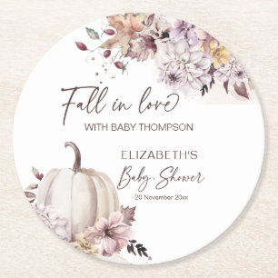 Fall in love pastel boho pumpkin baby shower favor round paper coaster