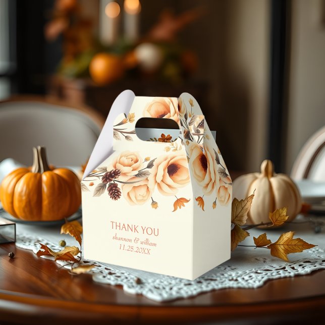 Fall in love peach floral border Thank You wedding Favour Box (Creator Uploaded)