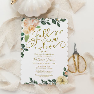 Fall In Love Peach Floral Pumpkin Bridal Shower Invitation