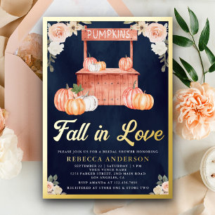 Fall in Love Peach Pumpkin Navy Blue Bridal Shower
