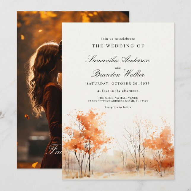 Fall in love Photo Wedding Invitation (Front/Back)