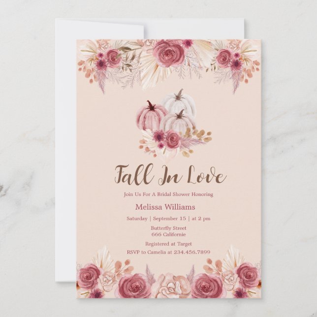 Fall In Love Pink Boho Bridal Shower Invitation (Front)