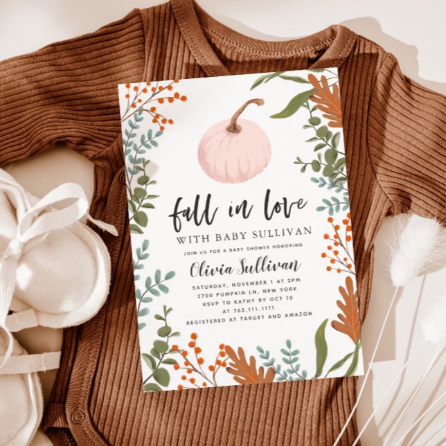 Fall in Love Pink Pumpkin Baby Shower Invitation (Creator Uploaded)