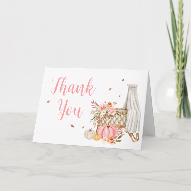 Fall In Love Pink Pumpkin Thank You Card (Front)