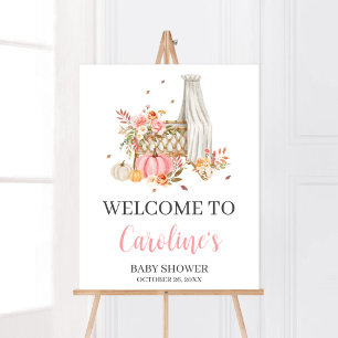 Fall In Love Pink Pumpkin Welcome Baby Shower Poster