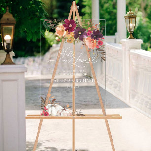 Fall in Love Pumpkin Acrylic Wedding Welcome Sign