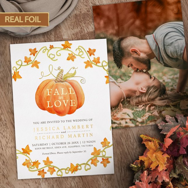 Fall in Love pumpkin and leaves watercolor wedding (Creator Uploaded)