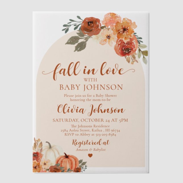 Fall in Love Pumpkin Autumn Baby Shower Invitation (Front)