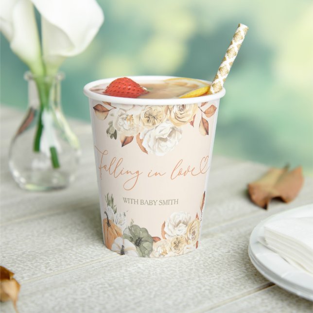 Fall in Love Pumpkin Autumn Baby Shower Paper Cups (Insitu)