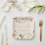 Fall in Love Pumpkin Autumn Baby Shower Paper Plate<br><div class="desc">Introducing our Fall in Love Pumpkin Autumn Baby Shower Paper Plates, perfect for adding a festive touch to your seasonal celebration. These charming paper plates feature a delightful pumpkin design with warm autumn colours, making them ideal for your fall-themed baby shower. Durable and stylish, these plates enhance the cosy atmosphere...</div>