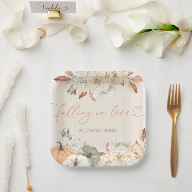 Fall in Love Pumpkin Autumn Baby Shower Paper Plate (Wedding)