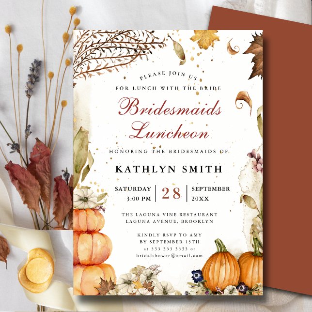 Fall In Love Pumpkin Autumn Bridesmaids Luncheon Invitation (Creator Uploaded)