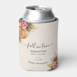 Fall in Love Pumpkin Autumn Leaves Bridal Shower Can Cooler