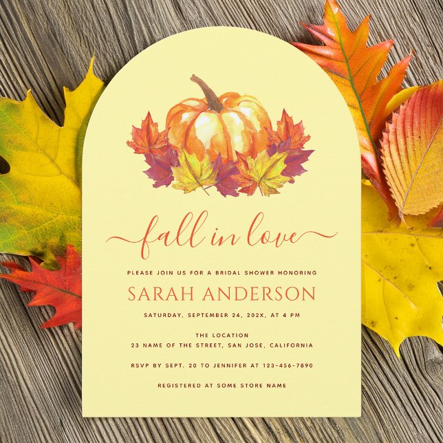 Fall in Love Pumpkin & Autumn Leaves Bridal Shower Invitation (Creator Uploaded)