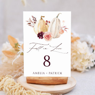 Fall in Love Pumpkin Autumn Wedding  Table Number