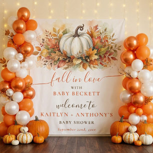 Fall In Love Pumpkin Baby Shower Welcome Backdrop Tapestry