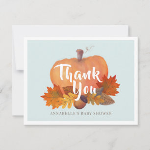 Fall in Love Pumpkin Blue Baby Shower Thank You Card
