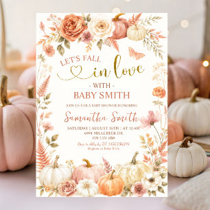 Fall in Love Pumpkin Boho Floral Baby Shower Invitation