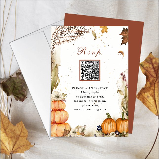 Fall In Love Pumpkin Botanical Autumn Wedding RSVP Card (Creator Uploaded)
