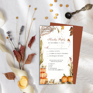 Fall In Love Pumpkin Botanical Autumn Wedding RSVP Enclosure Card