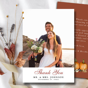 Fall In Love Pumpkin Botanical Autumn Wedding Thank You Card