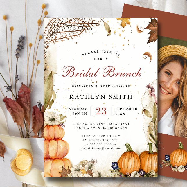 Fall In Love Pumpkin Botanical Bridal Brunch Invitation (Creator Uploaded)