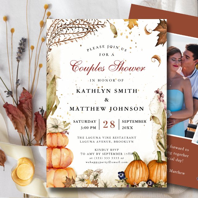 Fall In Love Pumpkin Botanical Couples Shower Invitation (Creator Uploaded)