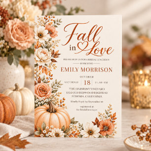 Fall in Love Pumpkin Bridal Luncheon Shower Invitation