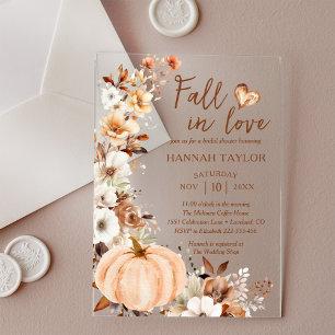 Fall in Love Pumpkin Bridal Shower Acrylic Invitations