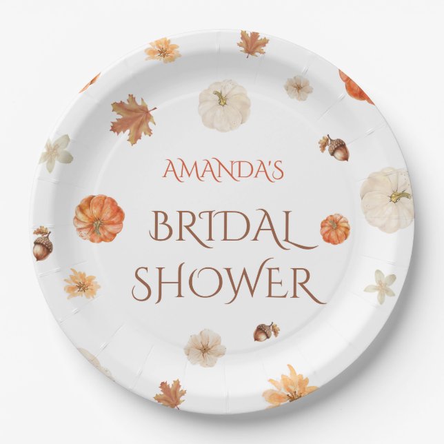 Fall in Love Pumpkin Bridal Shower Botanical Paper Plate (Front)