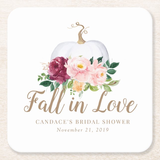Fall in Love Pumpkin Bridal Shower Coaster (Front)