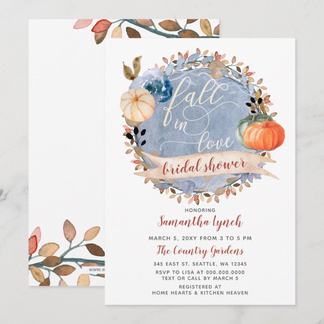 Fall in Love Pumpkin Bridal Shower Invitation (Front/Back)