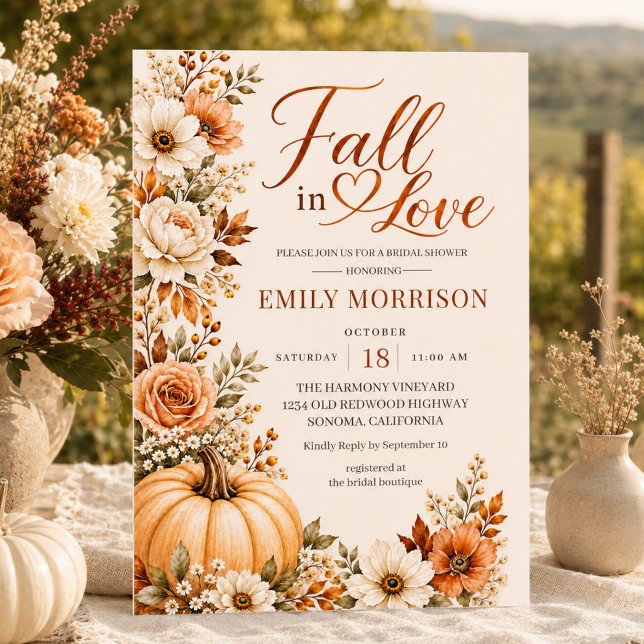 Fall in Love Pumpkin Bridal Shower Invitation (Creator Uploaded)