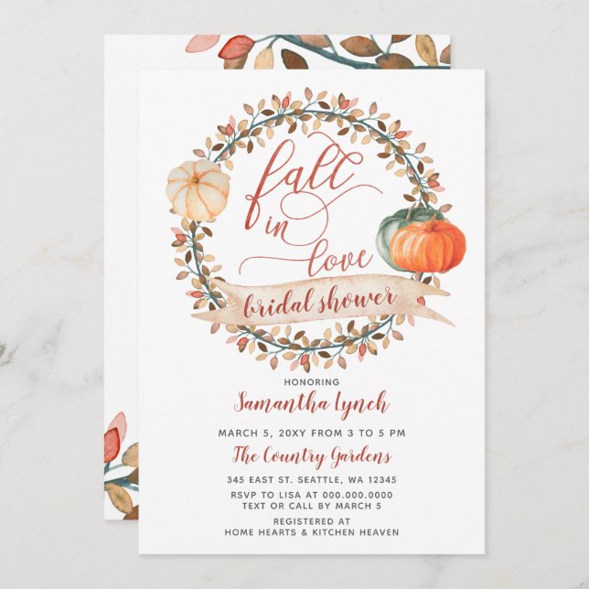 Fall in Love Pumpkin Bridal Shower Invitation (Front/Back)