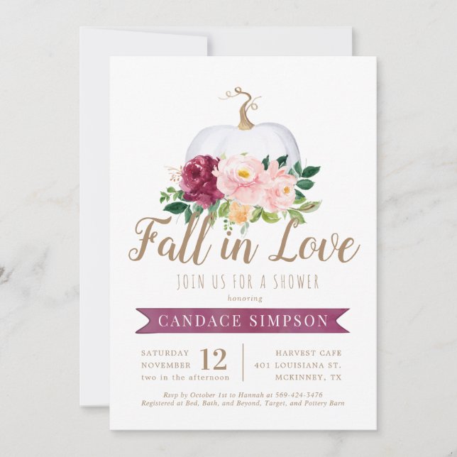 Fall In Love Pumpkin Bridal Shower Invitation (Front)