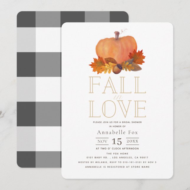 Fall in Love Pumpkin Bridal Shower Invitation (Front/Back)