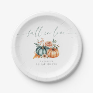 Fall in Love Pumpkin Bridal Shower Paper Plate