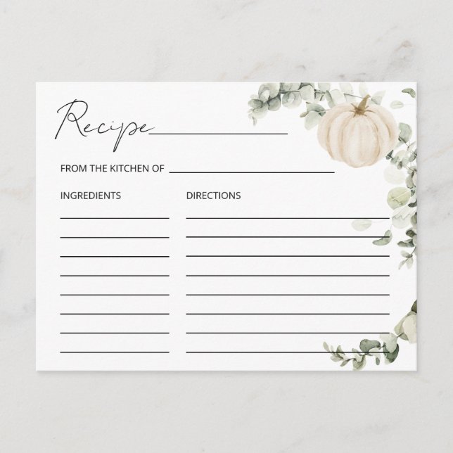 Fall in Love Pumpkin Bridal Shower Recipe Card (Front)