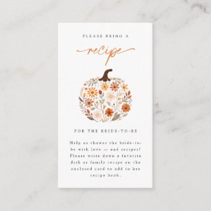 Fall in Love Pumpkin Bridal Shower Recipe Request Enclosure Card